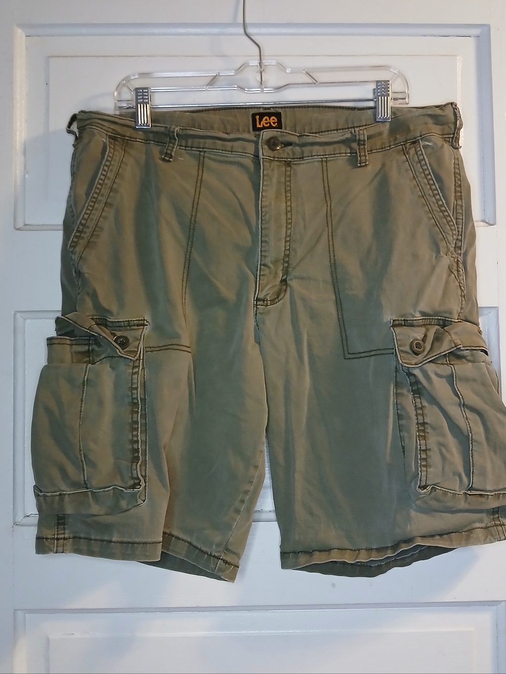 Lee Cargo Shorts Mens 36 Olive Green Utility Workwear 10.5” Inseam Relaxed Fit